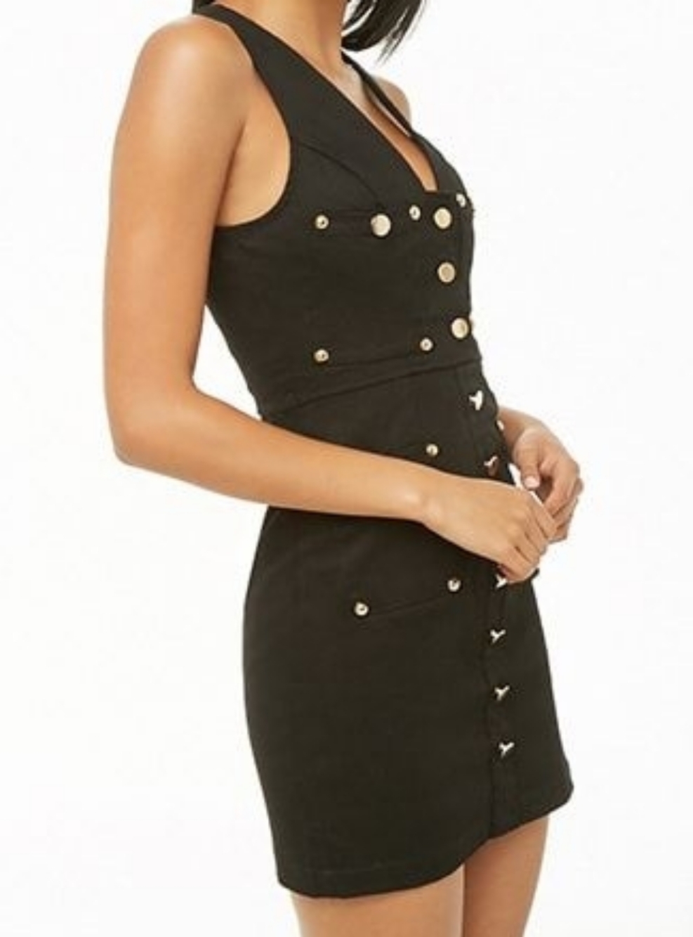 Blue Blush Black Button-Front Mini Dress with Metal Studs